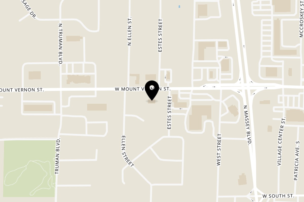 Map showing the location of Gettin' Basted Nixa on 606 W Mt Vernon St in Nixa